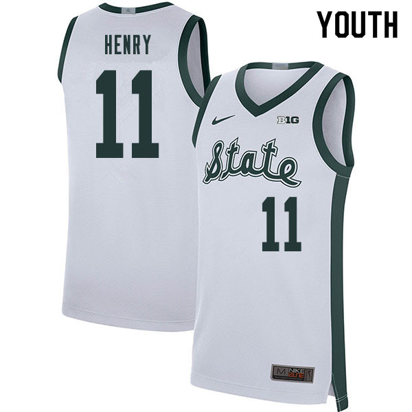 Youth Michigan State Spartans #11 Aaron Henry NCAA Nike Authentic White 2020 Retro College Stitched Basketball Jersey XL41T62JC